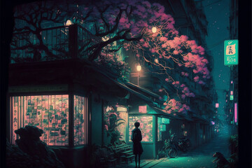 Obraz na płótnie Canvas Tokyo at night, Alley, lo-fi, retro vibes