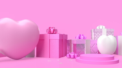 The gift box and heart for valentine concept 3d rendering