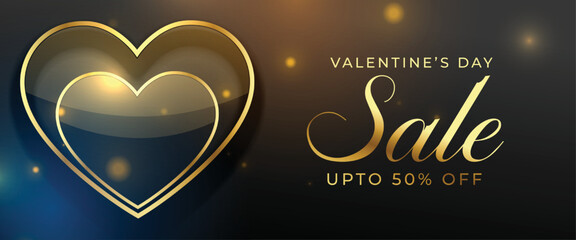 sale banner for valentines day event with golden hearts