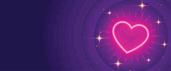 valentines day greeting with glowing neon heart and text space