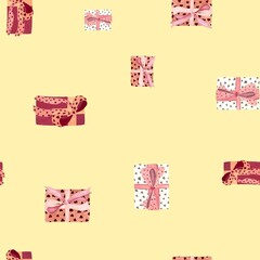 Gift box pink yellow seamless pattern watercolor