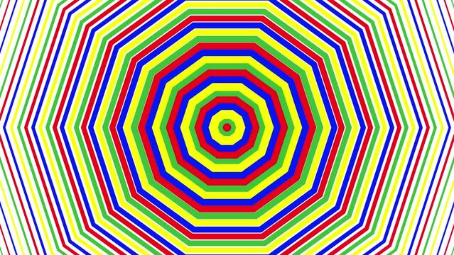 Color bold decagon simple flat geometric on white background loop. Colored decagonal radio waves endless creative animation. 