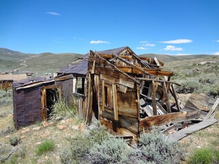Bodie Ghost Town, California - Old Broken Wooden Miner's Cabin 