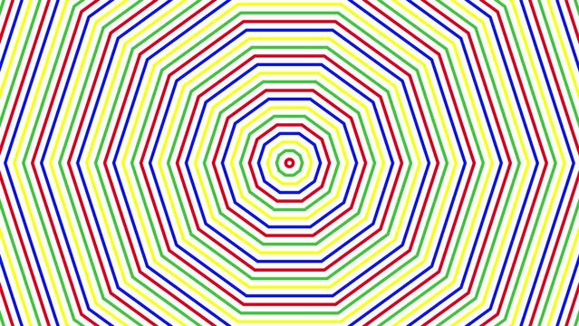 Color decagon simple flat geometric on white background loop. Colored decagonal radio waves endless creative animation. 