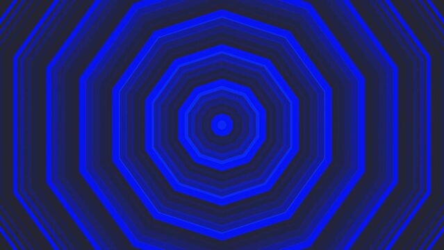 Blue bold decagon star simple flat geometric on dark grey black background loop. Starry decagonal radio waves endless creative animation. 