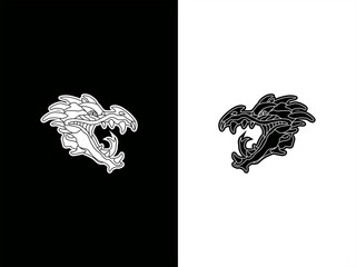 Monochrome illustration of a dragon's head for kids high contrast card