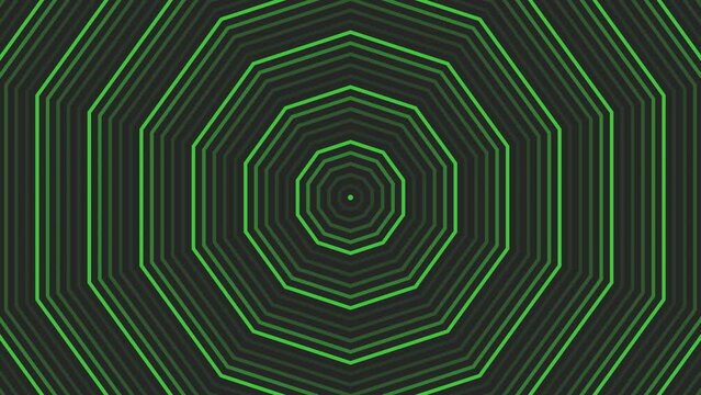 Green decagon star simple flat geometric on dark grey black background loop. Starry decagonal radio waves endless creative animation. 