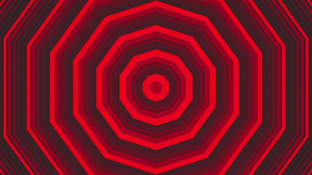 Red bold decagon star simple flat geometric on dark grey black background loop. Starry decagonal radio waves endless creative animation. 