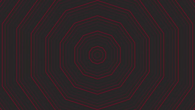 Red slim decagon star simple flat geometric on dark grey black background loop. Starry decagonal radio waves endless creative animation. 