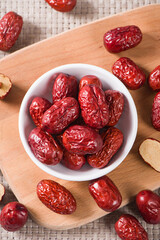 jujube,dried red dates on wooden table. 
