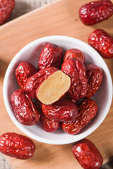 jujube,dried red dates on wooden table. 