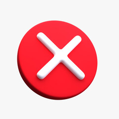 Obraz premium red cross button 3d icon isolated in white background, Web use Symbol illustration, Close, wrong and exit concept render