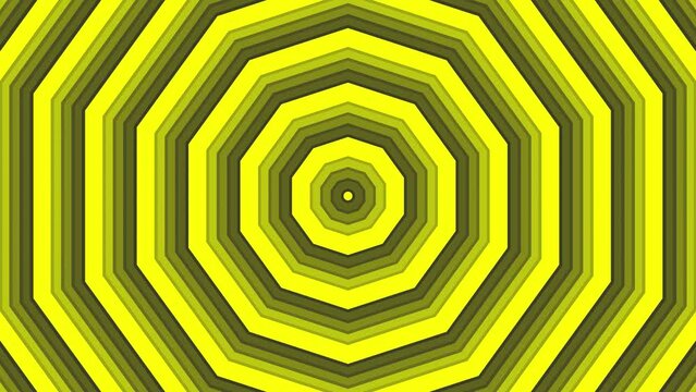 Yellow bold decagon star simple flat geometric on dark grey black background loop. Starry decagonal radio waves endless creative animation. 