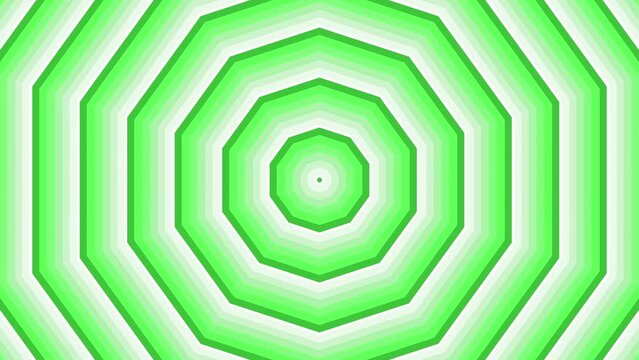 Green bold decagon star simple flat geometric on white background loop. Starry decagonal radio waves endless creative animation. Stars seamless motion graphic backdrop. Astra radar sonar rings design.