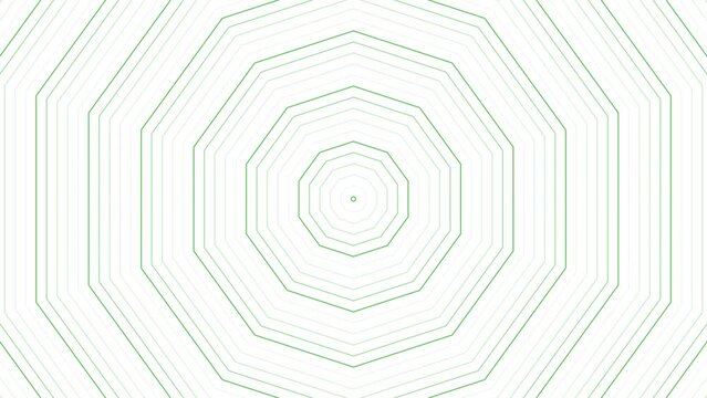 Green slim decagon star simple flat geometric on white background loop. Starry decagonal radio waves endless creative animation. Stars seamless motion graphic backdrop. Astra radar sonar rings design.