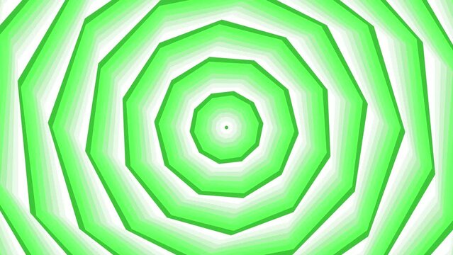 Green bold spin decagon star simple flat geometric on white background loop. Starry decagonal spinning radio waves endless creative animation. 
