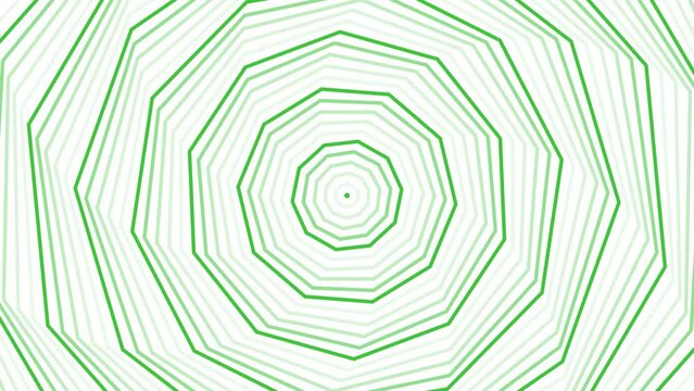 Green spin decagon star simple flat geometric on white background loop. Starry decagonal spinning radio waves endless creative animation. 