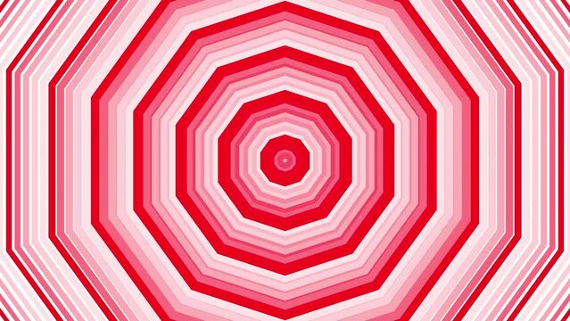 Red bold decagon star simple flat geometric on white background loop. Starry decagonal radio waves endless creative animation. Stars seamless motion graphic backdrop. Astra radar sonar rings design.