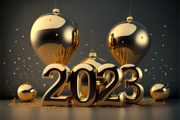 2023 New Years celebration. Golden balloons decorations. generative AI