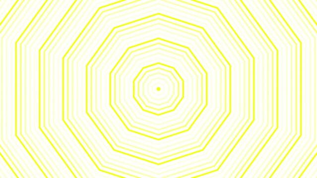 Yellow decagon star simple flat geometric on white background loop. Starry decagonal spinning radio waves endless creative animation. 