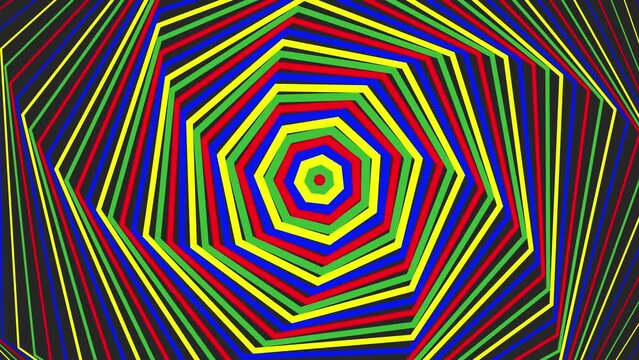 Bold spin decagon star simple flat geometric on dark grey black background loop. Starry decagonal spinning radio waves endless creative animation. 