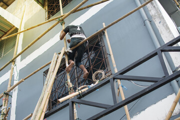 Bamboo scaffolding technique for renovation project in Thailand