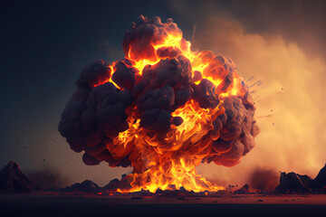 Fire explosion with debris, Generative AI