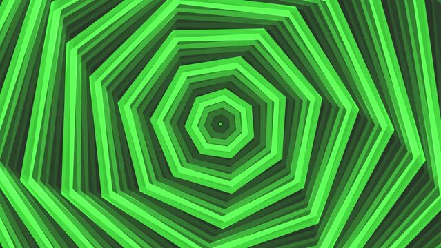 Green bold spin decagon star simple flat geometric on dark grey black background loop. Starry decagonal spinning radio waves endless creative animation. 