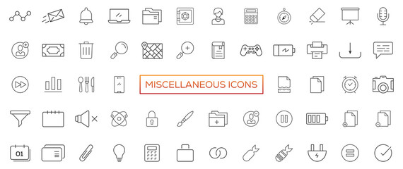 Miscellaneous icons- thin line web icon set. Outline icons collection. Simple vector illustration