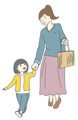 手をつないで歩く親子