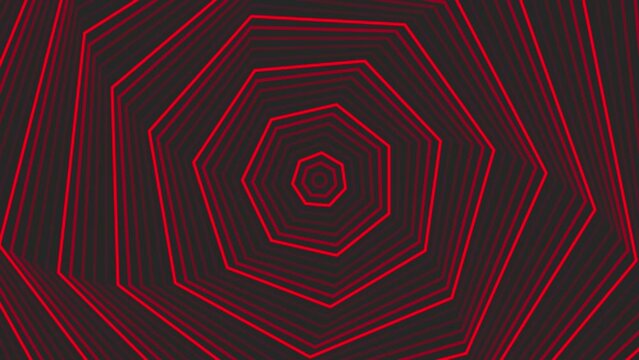 Red spin decagon star simple flat geometric on dark grey black background loop. Starry decagonal radio waves endless creative animation. 