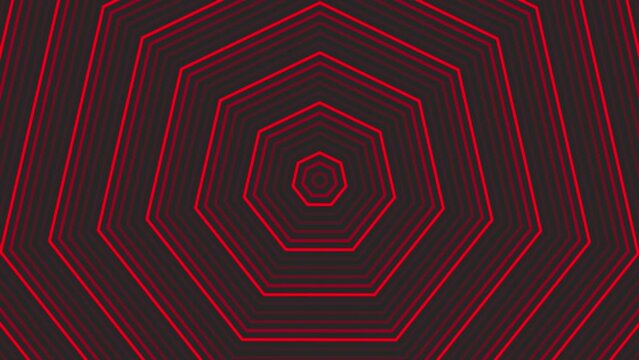 Red decagon star simple flat geometric on dark grey black background loop. Starry decagonal radio waves endless creative animation. 