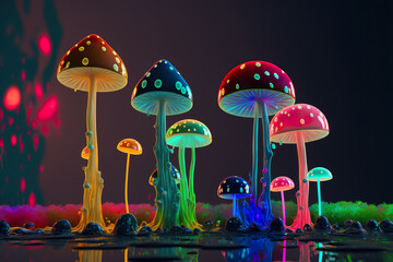 Melting glass neon mushrooms.
