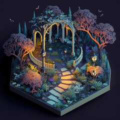 Twilight Fantasy Garden - Enchanted Evening Isometric Diorama