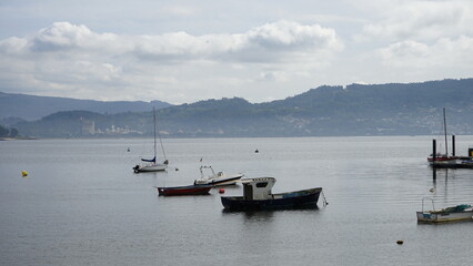 Fototapeta na wymiar boats in the ria de combarro Pontevedra Spain Octubre de 2022
