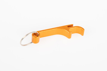 Keychain Bottle Opener key ring orange steel on white background - Powered by Adobe