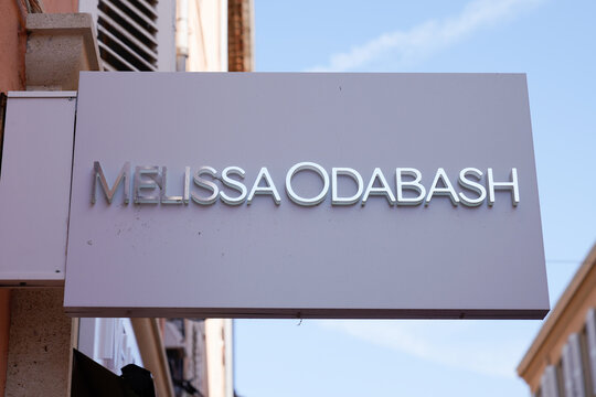 Melissa Odabash logo facade and text sign brand front of shop of swimwear women store