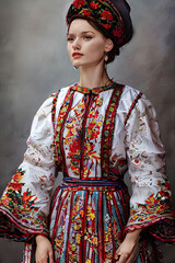 Traditional Romanian folk dress. Generative AI