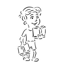 Boy with a book in his hands line. Vector