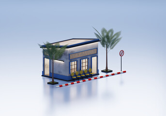 3D Rendering Guest House In Isometric View Exterior Background