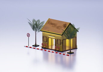 3D Rendering Guest House In Isometric View Exterior Background