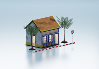 3D Rendering Guest House In Isometric View Exterior Background