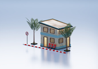 3D Rendering Guest House In Isometric View Exterior Background