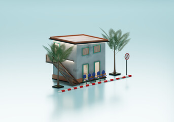 3D Rendering Guest House In Isometric View Exterior Background