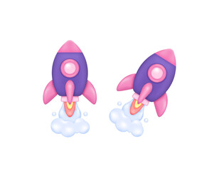 symbol of a rocket. a flying rocket. icon about launching new businesses and startup businesses. 3d and realistic illustration concept design. graphic elements