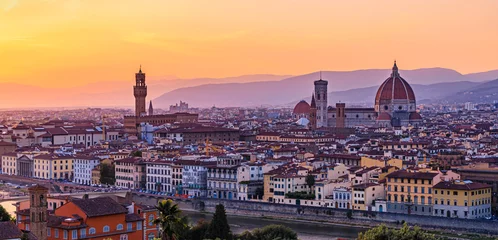Fototapeten Sunset panorama with Duomo cathedral and Palazzo Vecchio Tower, Florence Italy © SvetlanaSF