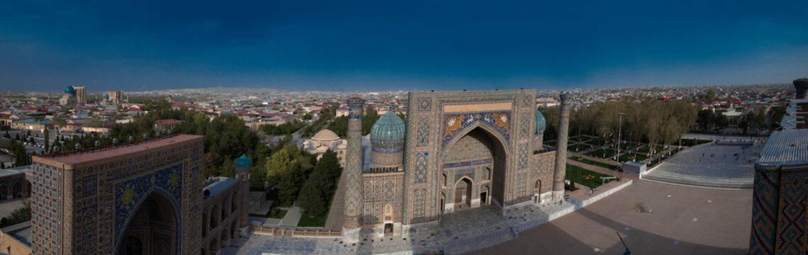 top view of the registan square, samarkand, uzbekistan