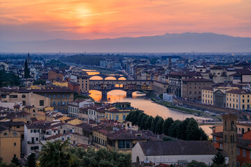 Fototapeta na wymiar Ponte Vecchio Bridge on the river Arno River in Centro Storico, Florence, Italy