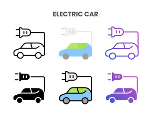 Electric Car icons vector illustration set line, flat, glyph, outline color gradient. Great for web, app, presentation and more. Editable stroke and pixel perfect.