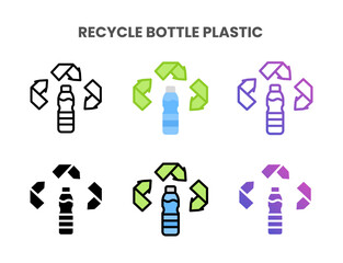 Recycle Bottle Plastic icons vector illustration set line, flat, glyph, outline color gradient. Great for web, app, presentation and more. Editable stroke and pixel perfect.